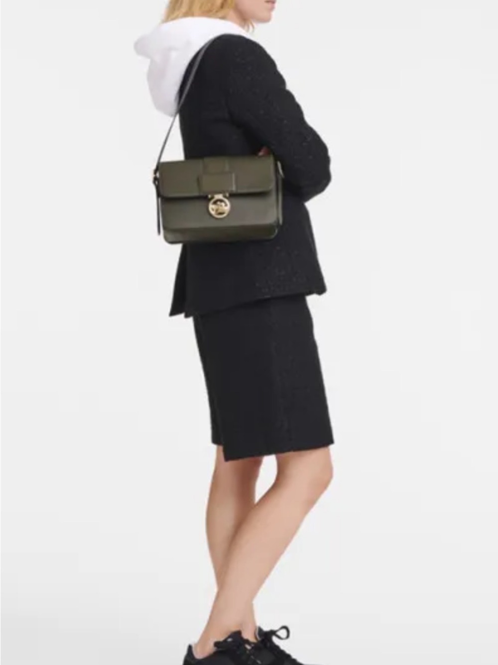 Longchamp Dark Olive Green Trot Box Med Leather Crossbody Bag with Gold Emblem - Picture 4 of 8